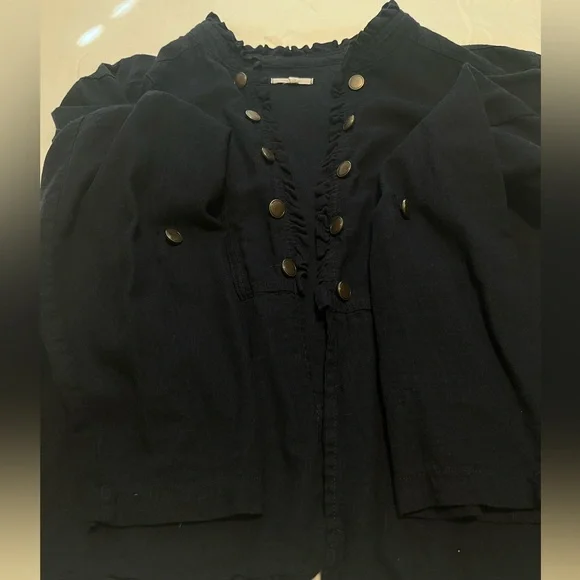 Maurices Plus Women’s Navy Blue Open Front Ruffle Long Roll Tab S Blazer Size 3 - Picture 7 of 13